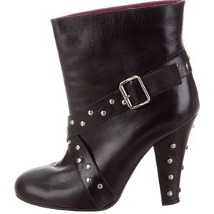 MARC JACOBS Black Leather Buckle Studded Ankle Boots Size 38.5